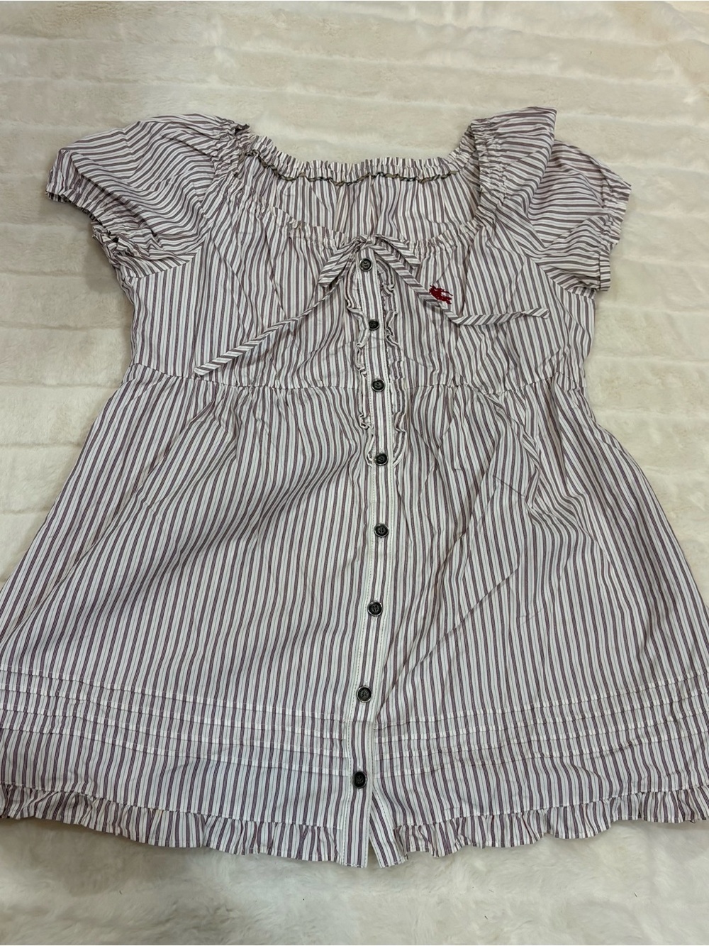 Burberry White and Red Striped Women’s Button-Front top with Bow